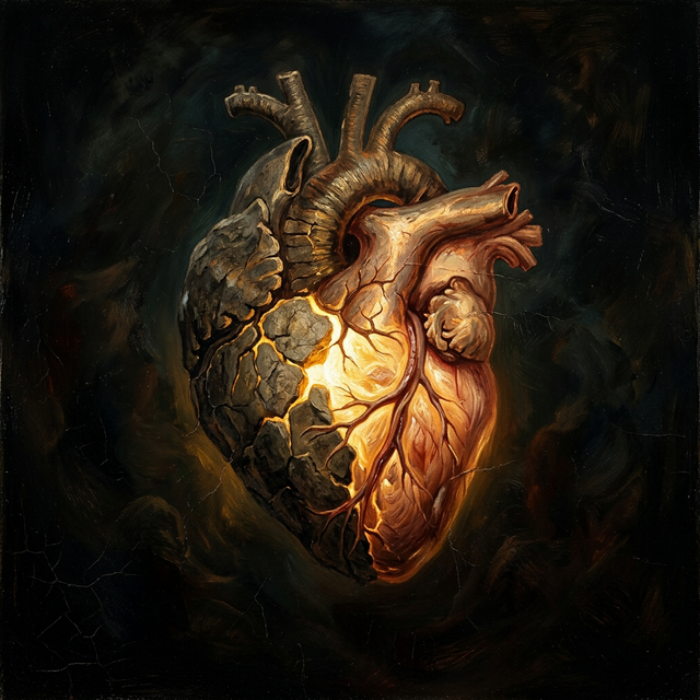 A divine light transforming a heart of stone into a heart of flesh.